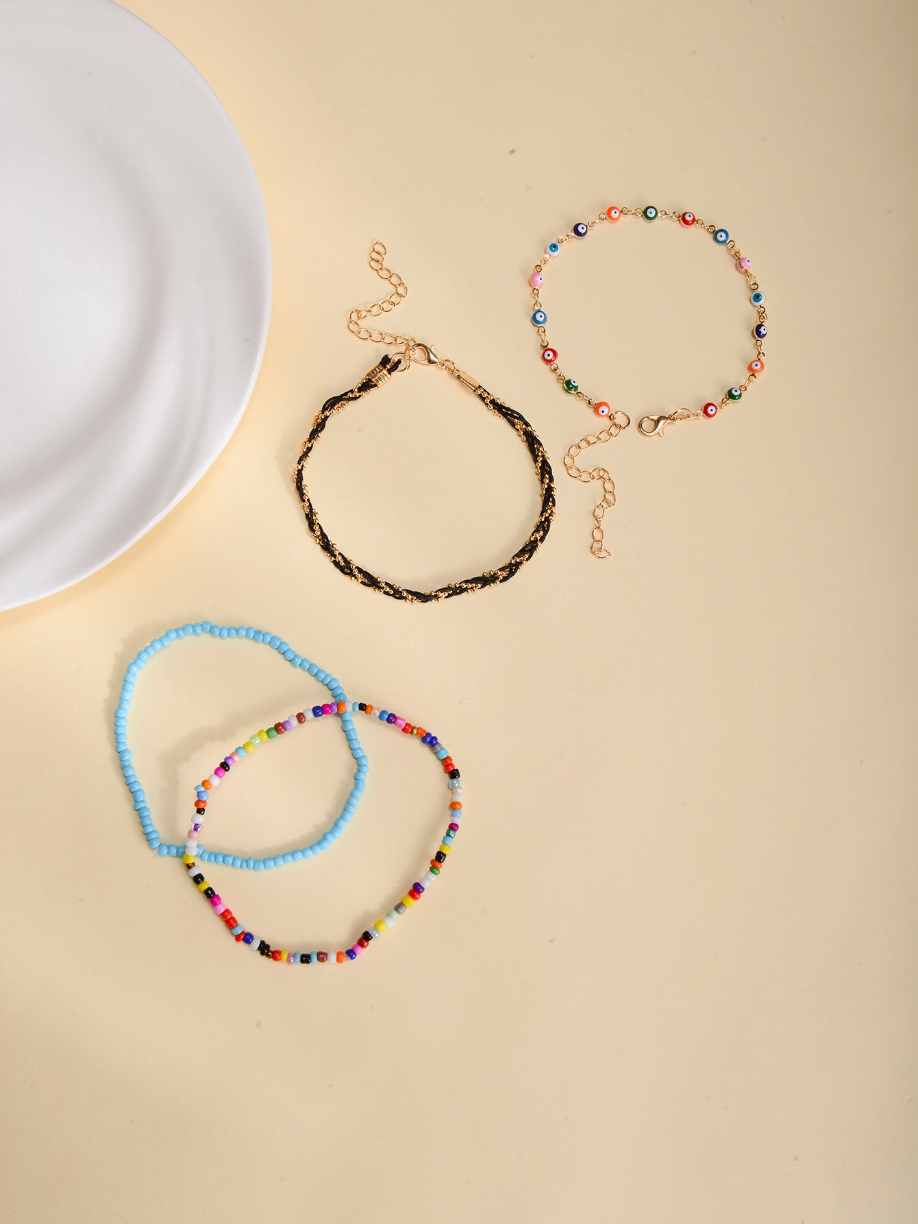 Evil Eye Beaded Anklet Set with zinc alloy details | JL7339-01 | image 4