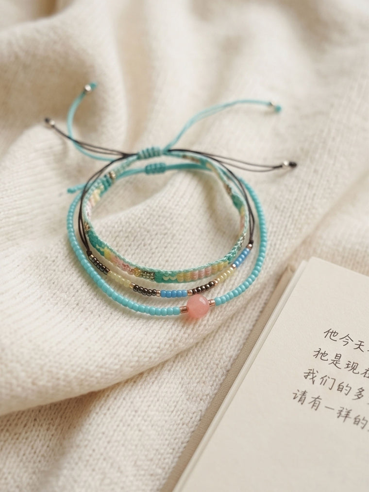 Blue braided three-piece bracelet set with adjustable pull cords | BRA565-01 | image 4
