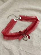 Red Lace Bow Pearl Necklace with polyester fabric | NA866-02 | image 4
