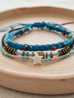Blue braided three-piece bracelet set with adjustable pull cords | BRA571-01 | image 4
