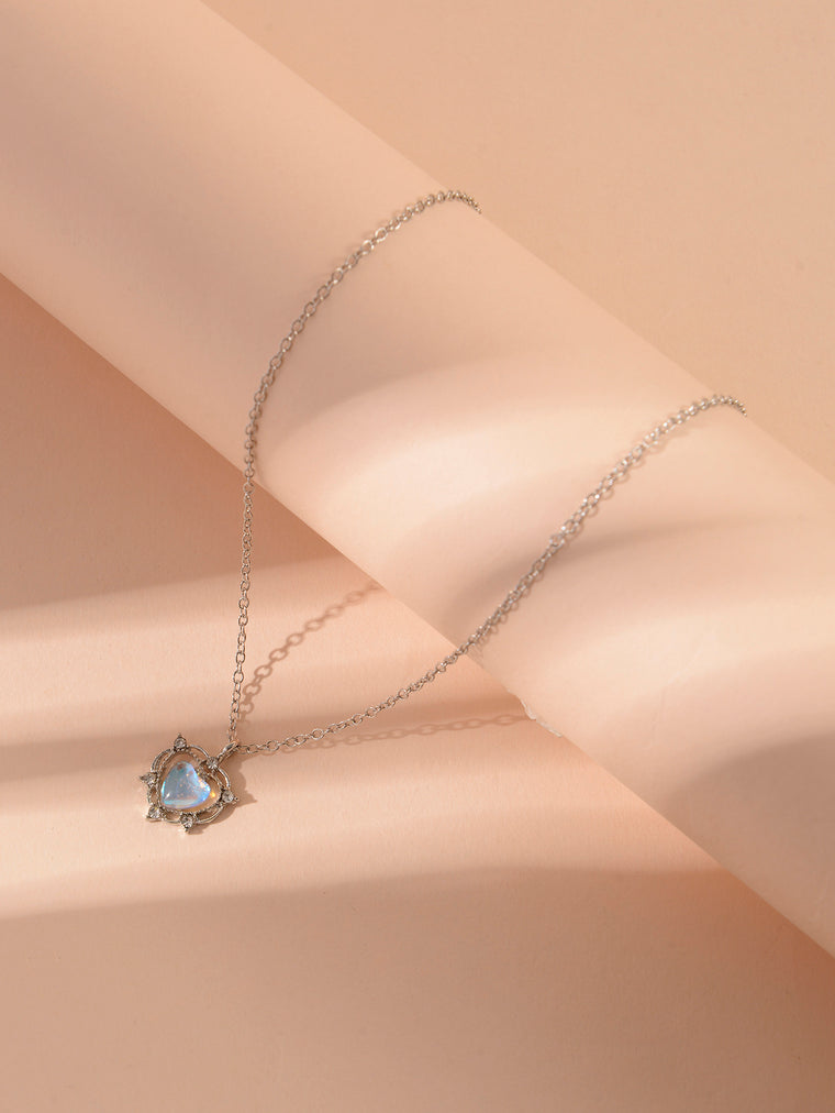 Silver-Tone Zircon Heart Necklace with zinc-alloy hardware | NA614-01 | image 4