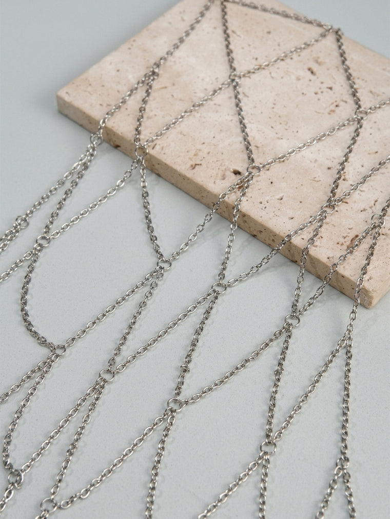 Silver-Tone Mesh Costume Body Chain with zinc-alloy details | BCN0200-01 | image 4