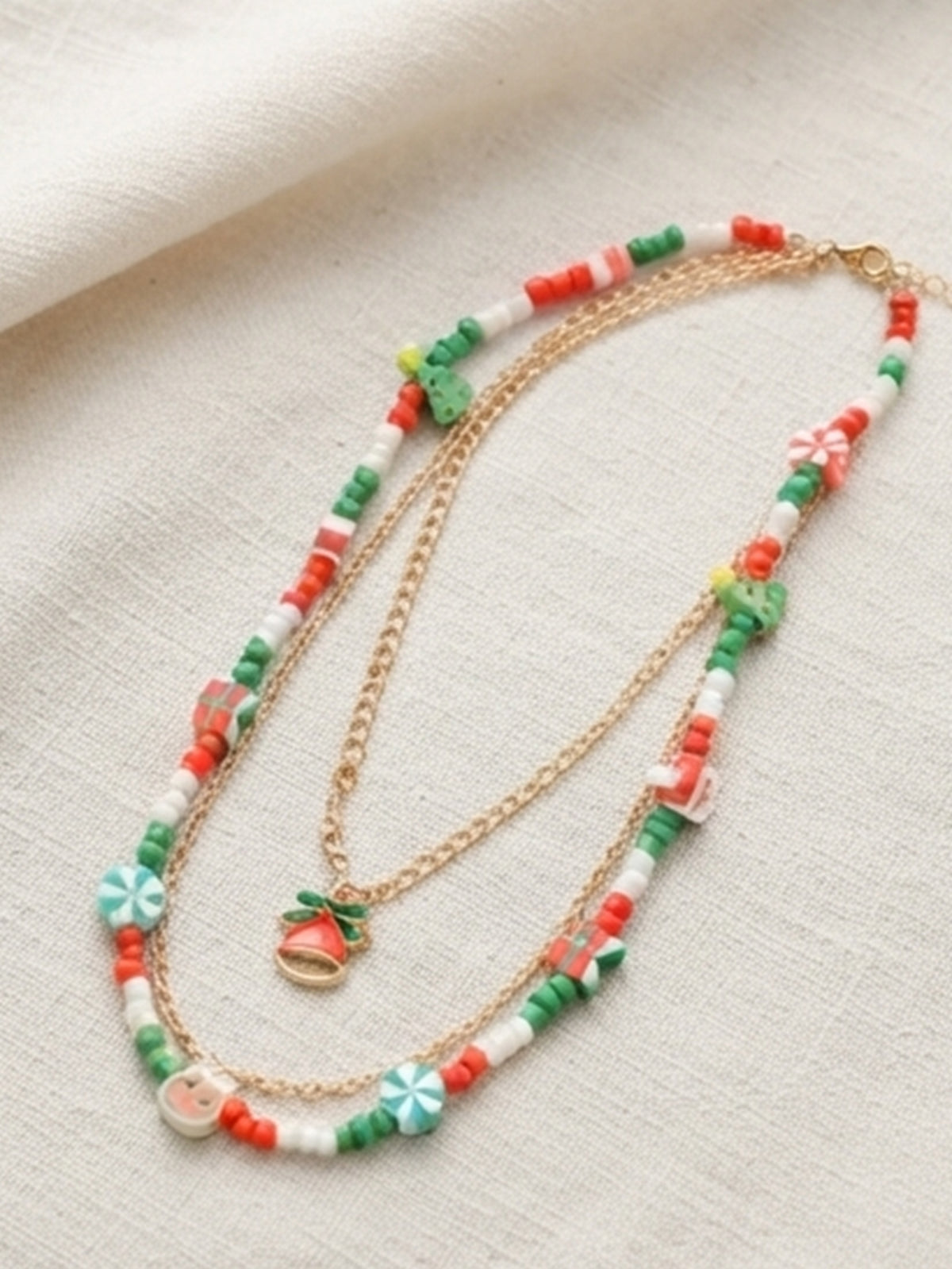 Christmas Bell Layered Bead Necklace with zinc-alloy hardware | NA722-03 | image 4