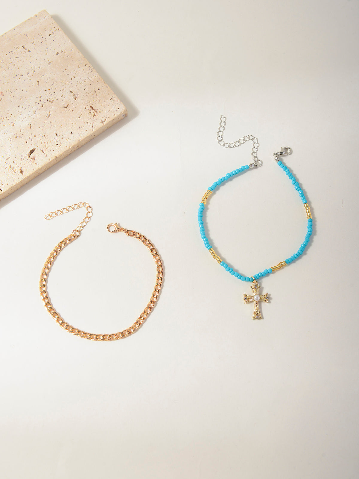 Blue Bead Cross Anklet Set with zinc alloy details | JL7361-01 | image 4