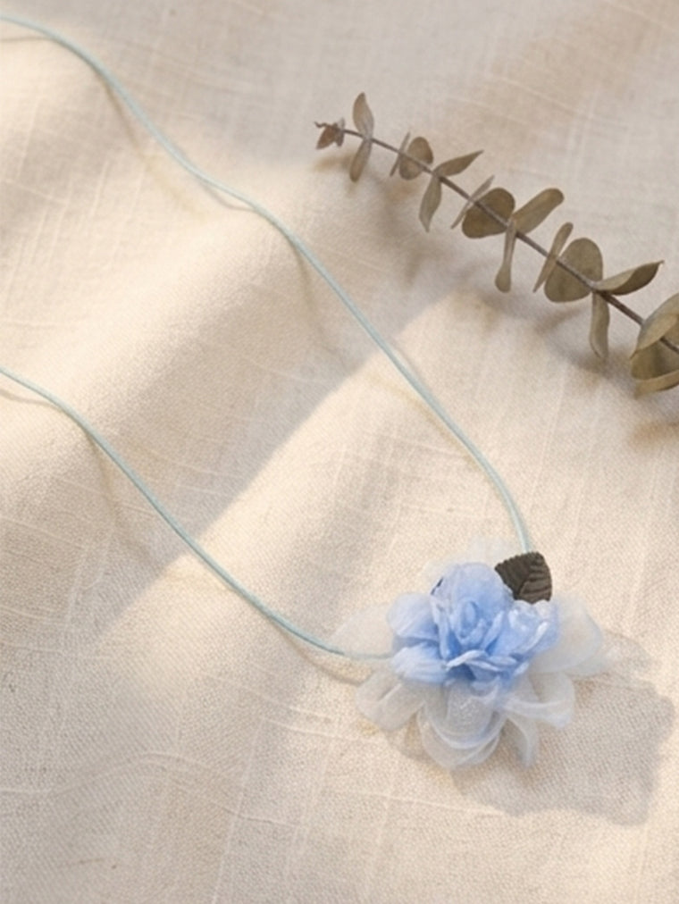 Blue Flower Cord Necklace with polyester fabric | NA798-02 | image 4