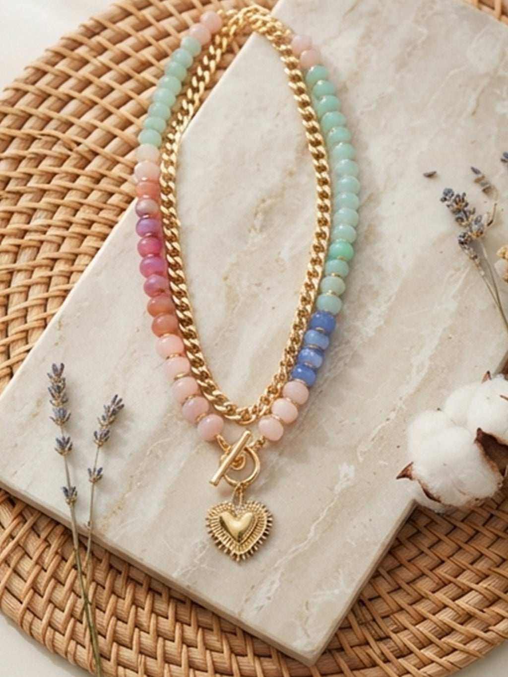 14K Gold-Plated Heart Beaded Necklace with zinc-alloy hardware | NA946-01 | image 4