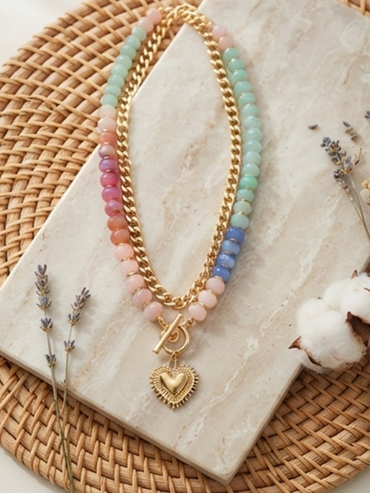 14K Gold-Plated Heart Beaded Necklace with zinc-alloy hardware | NA946-01 | image 4