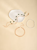Green Stone Beaded Anklet Set with zinc alloy details | JL7342-01 | image 4