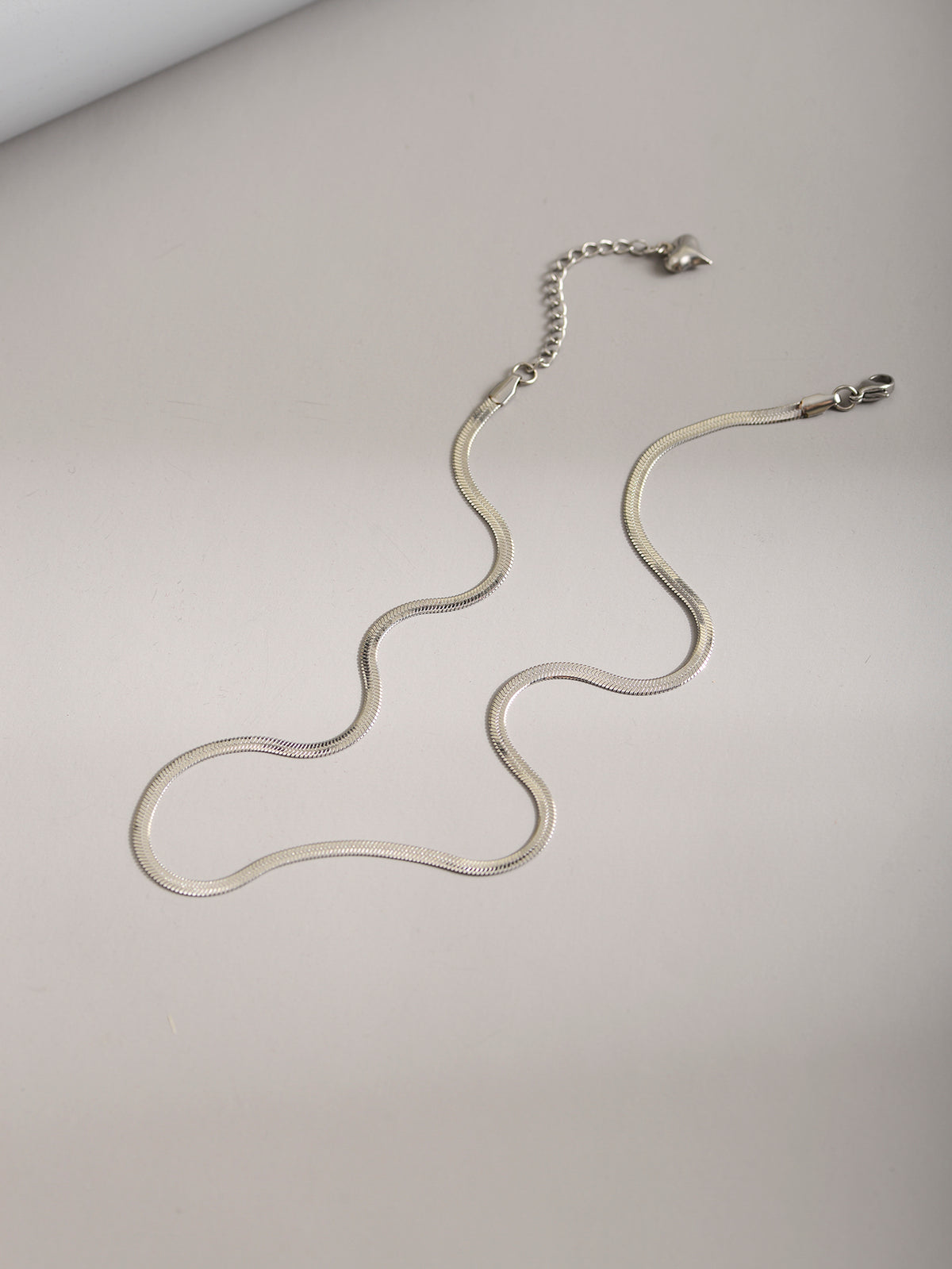 Silver-Tone Flat Snake Chain Necklace with zinc-alloy hardware | NA695-01 | image 4
