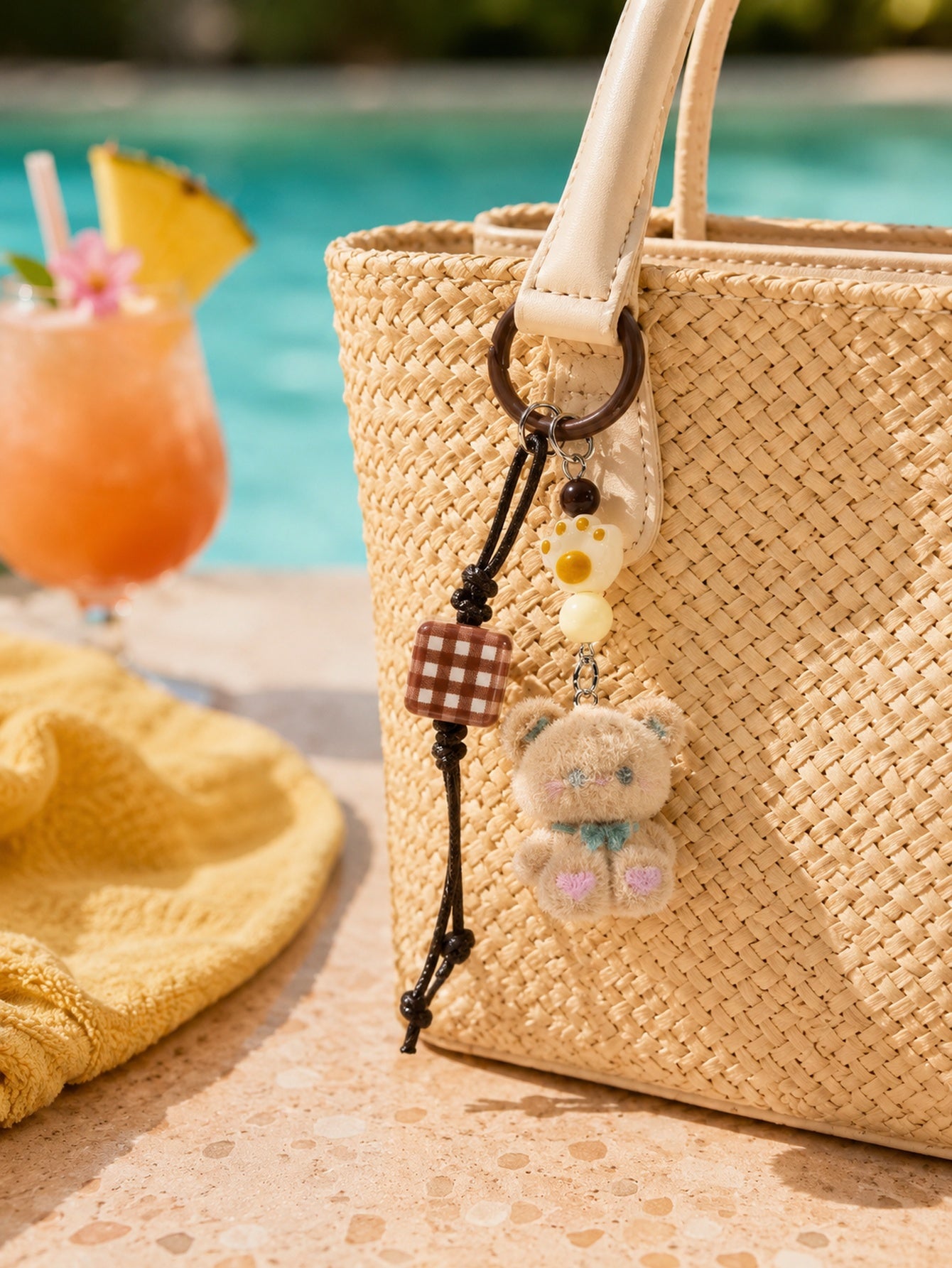 Brown flocked bear keychain and bag charm | KCA081-02 | image 4
