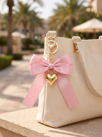 Pink bow keychain with heart-shaped accent | KCA051-06 | image 4