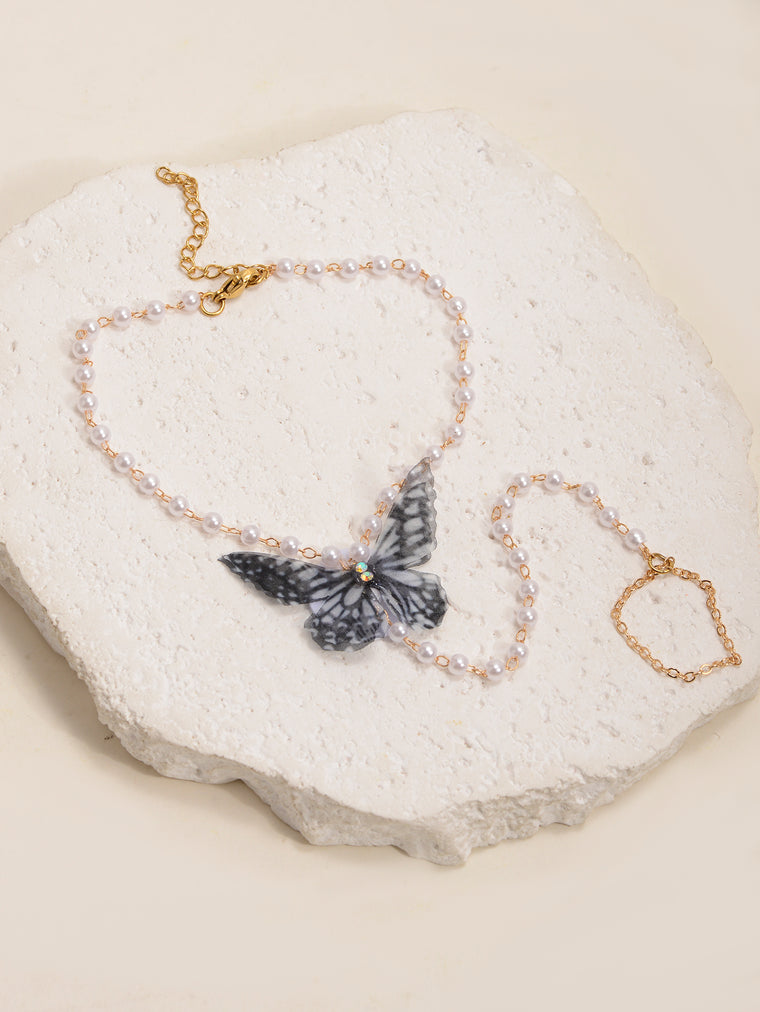 Faux Pearl Butterfly Toe Anklet with zinc alloy details | JL7398-01 | image 4