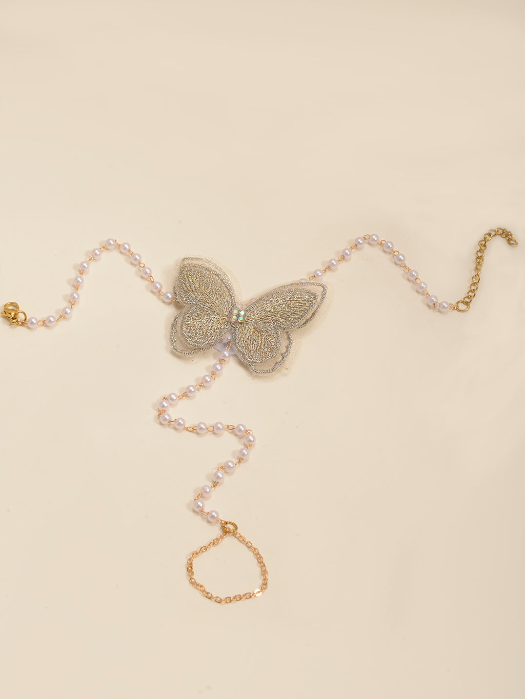 Faux Pearl Chain Butterfly Toe Anklet with zinc alloy details | JL7402-01 | image 4