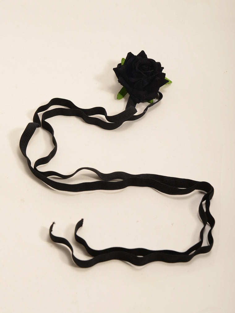 Black Flower Leaf Wrap Anklet with elastic band details | JL7411-01 | image 4