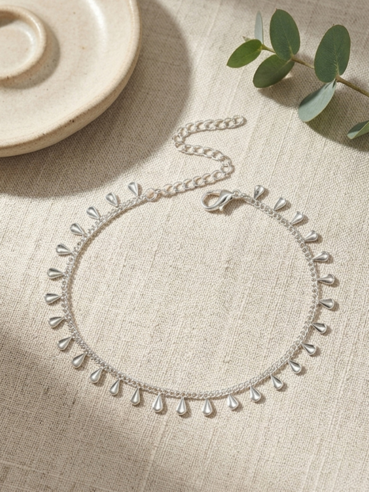 Silver-Tone Teardrop Chain Anklet with copper and synthetic zircon details | JL7432-01 | image 4