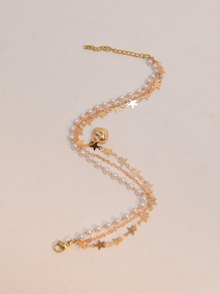 Faux Pearl Star Heart Anklet with zinc alloy details | JL7394-01 | image 4