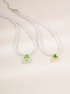 Blue Pink Floral Faux Pearl Necklace Set with glass details | NA564-02 | image 4