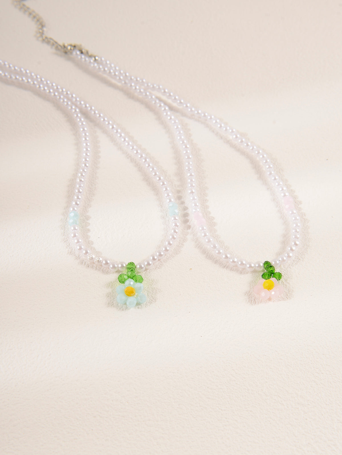 Blue Pink Floral Faux Pearl Necklace Set with glass details | NA564-02 | image 4