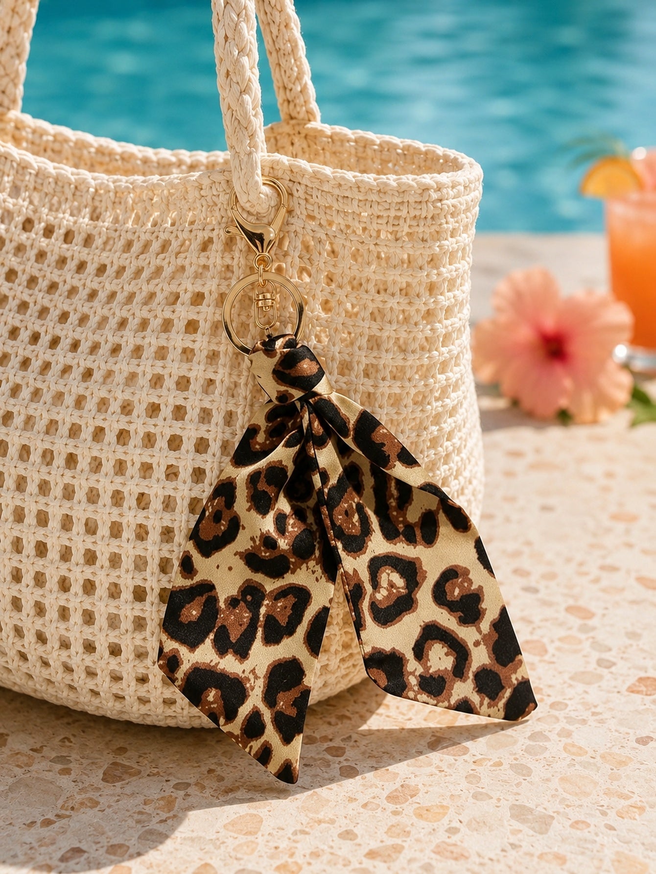 Leopard-print satin keychain with knotted detail | KCA058-01 | image 4