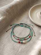 Blue braided three-piece bracelet set with adjustable pull cords | BRA566-01 | image 4
