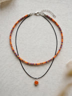 Orange Double Layer Beaded Necklace with polyester fabric | NA262-04 | image 4