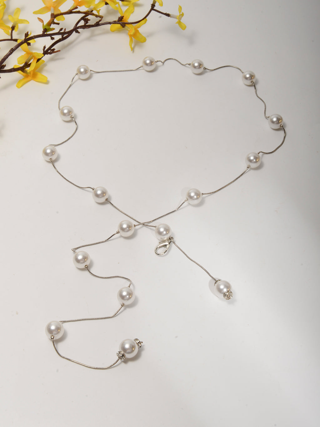 Silver-Tone Fine Faux Pearl Waist Chain with faux pearl details | BCN0267-02 | image 4