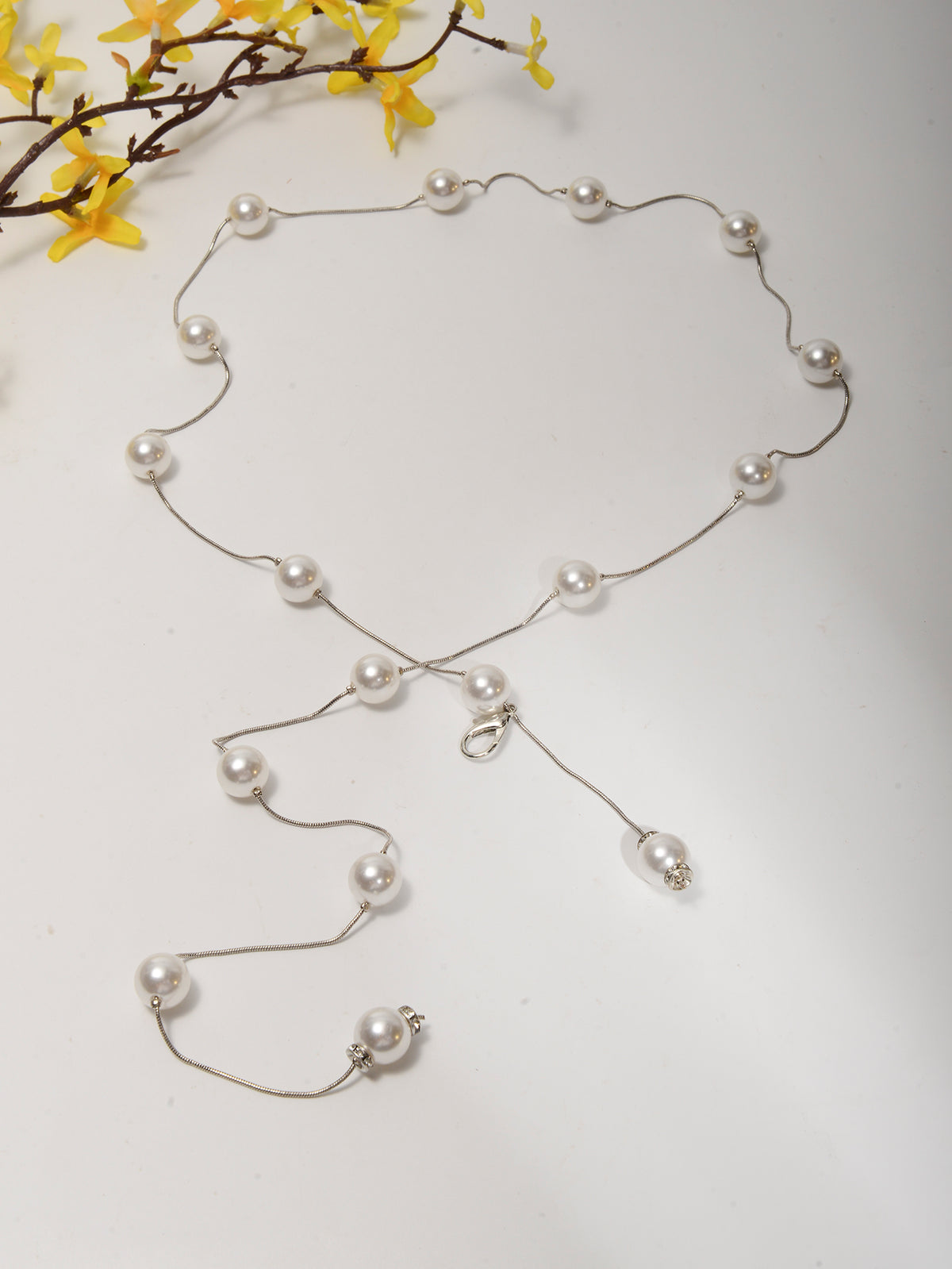 Silver-Tone Fine Faux Pearl Waist Chain with faux pearl details | BCN0267-02 | image 4
