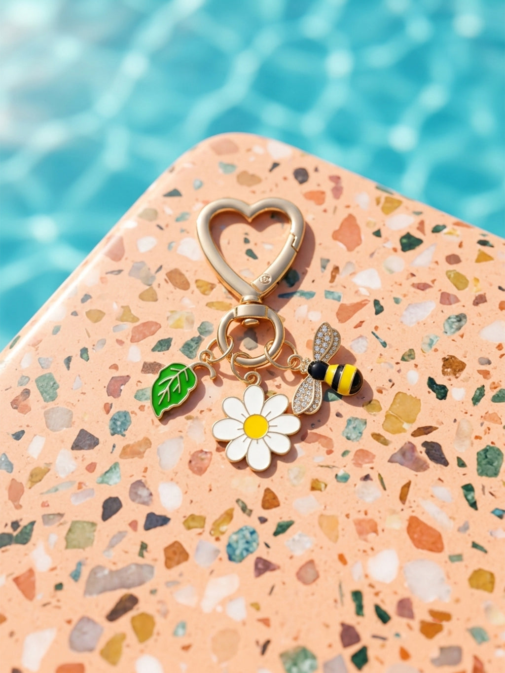 Gold-tone bee daisy leaf keychain accessory | KCA092-04 | image 4