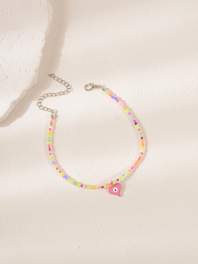 Multicolor Beaded Heart Eye Anklet with polyester details | JL7358-01 | image 4