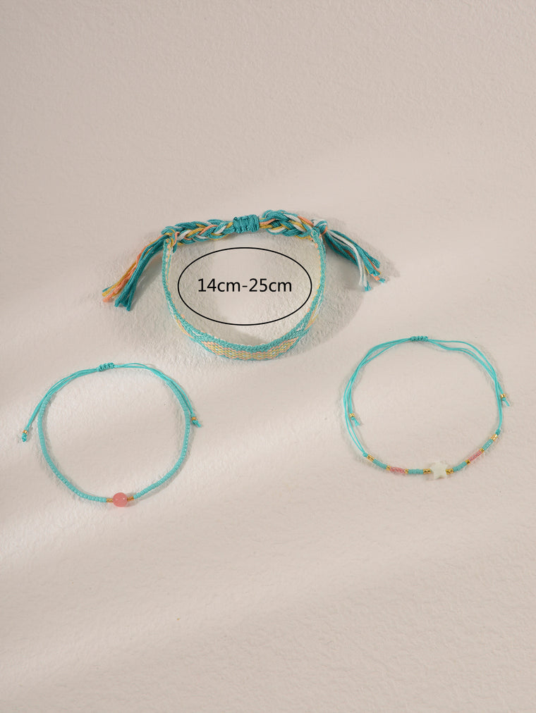 Light green star bracelet set with three adjustable pieces | BRA053-01 | image 5