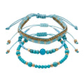 Teal braided three-piece bracelet set with adjustable pull cords | BRA513-01 | image 1