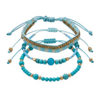 Teal braided three-piece bracelet set with adjustable pull cords | BRA513-01 | image 1
