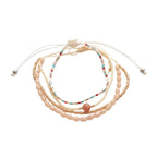 Beige braided three-piece bracelet set with adjustable pull cords | BRA558-01 | image 1