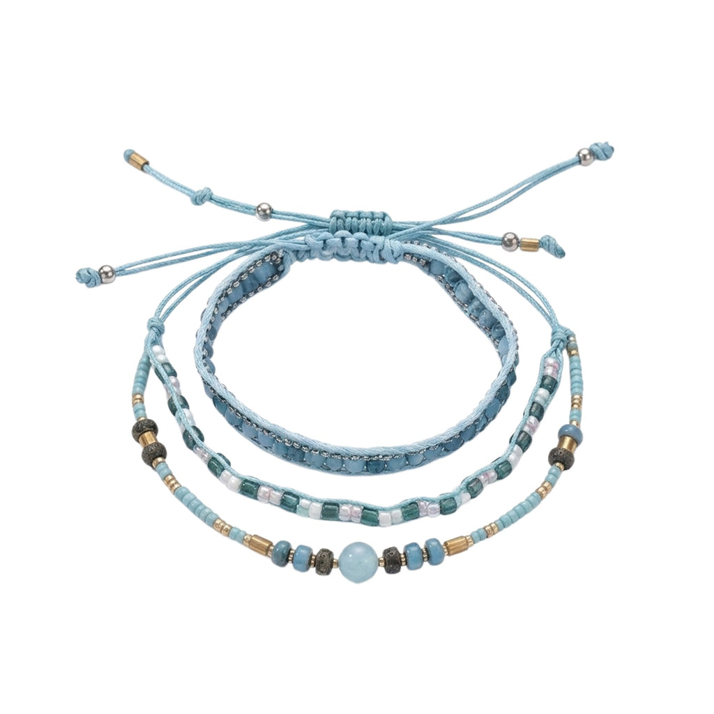 Blue braided three-piece bracelet set with adjustable pull cords | BRA567-01 | image 1