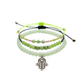 Green braided three-piece bracelet set with adjustable pull cords | BRA579-01 | image 1