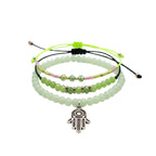 Green braided three-piece bracelet set with adjustable pull cords | BRA579-01 | image 1