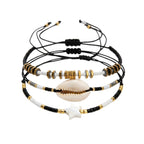 Black braided three-piece bracelet set with adjustable pull cords | BRA584-01 | image 1