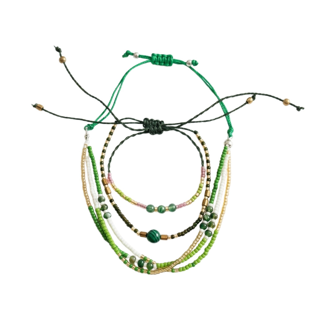 Green braided three-piece bracelet set with adjustable pull cords | BRA588-01 | image 1