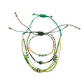 Green braided three-piece bracelet set with adjustable pull cords | BRA588-01 | image 1