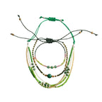 Green braided three-piece bracelet set with adjustable pull cords | BRA588-01 | image 1