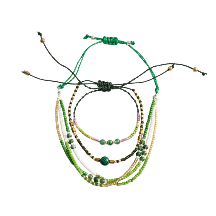 Green Braided Three-Piece Bracelet Set