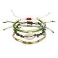 Green braided three-piece bracelet set with adjustable pull cords | BRA589-01 | image 1