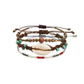 Brown braided three-piece bracelet set with adjustable pull cords | BRA591-01 | image 1