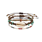 Brown braided three-piece bracelet set with adjustable pull cords | BRA591-01 | image 1