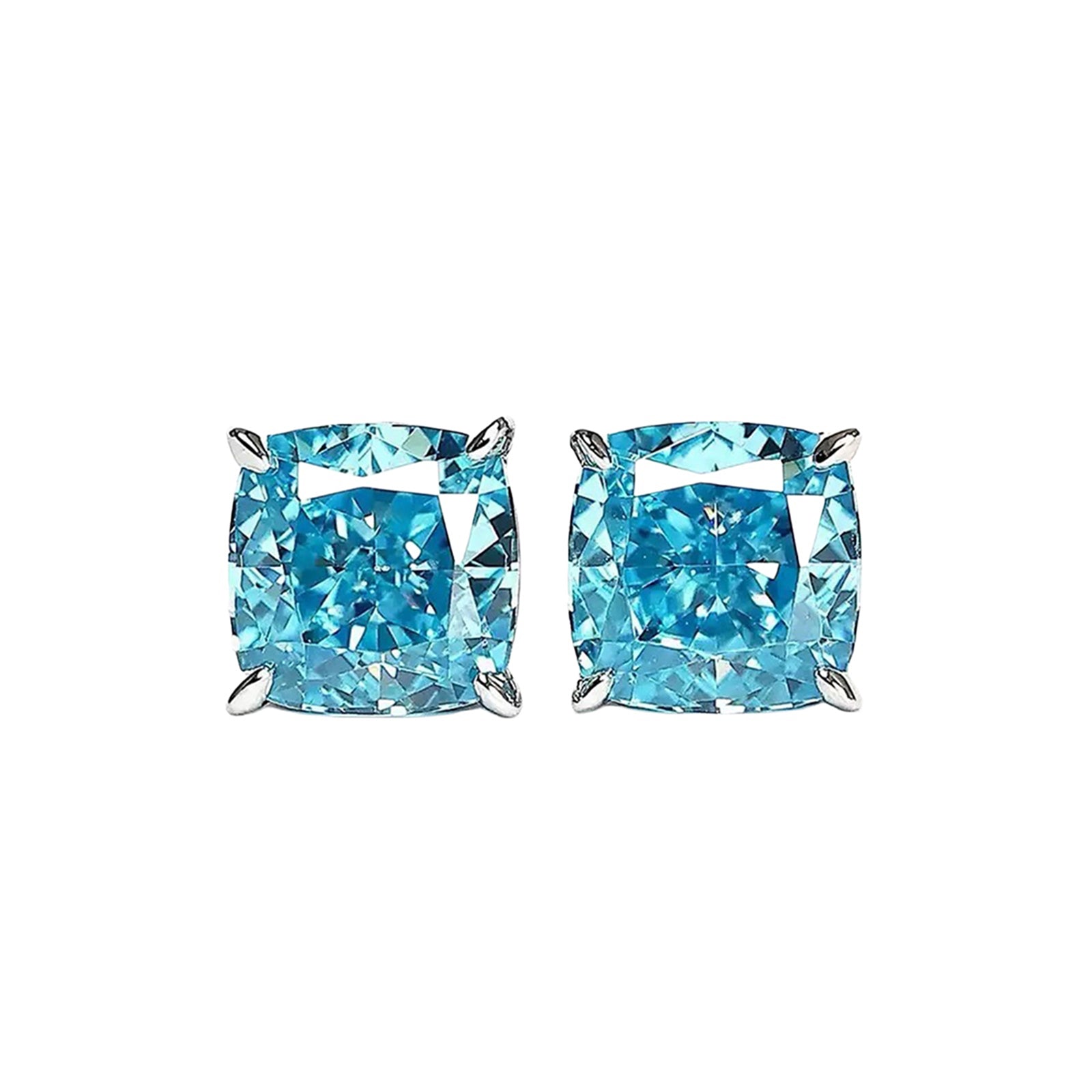Blue square zircon stud earrings with copper setting | ERA640-01 | image 1