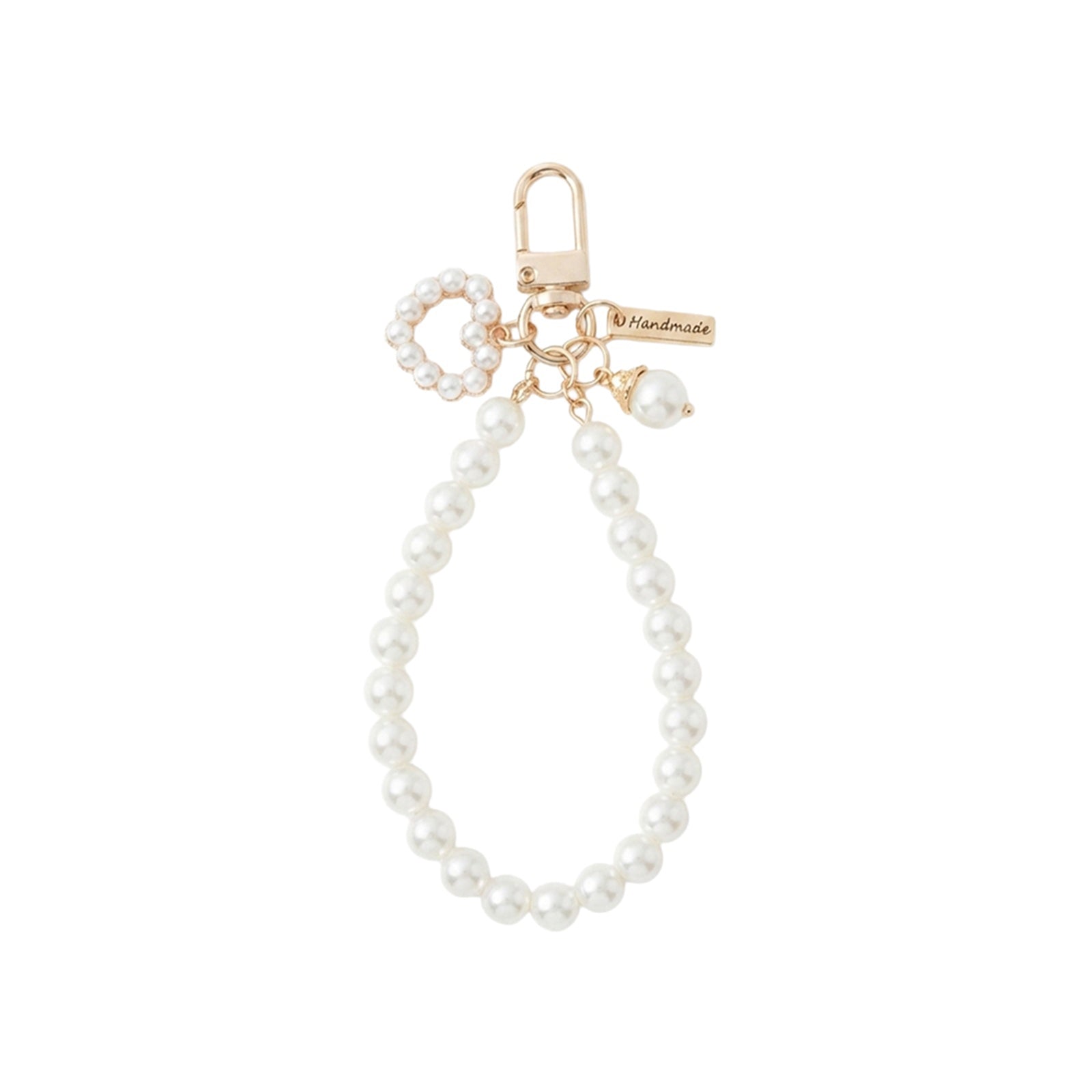 Heart bag charm with faux pearl beads | KCA056-02 | image 1