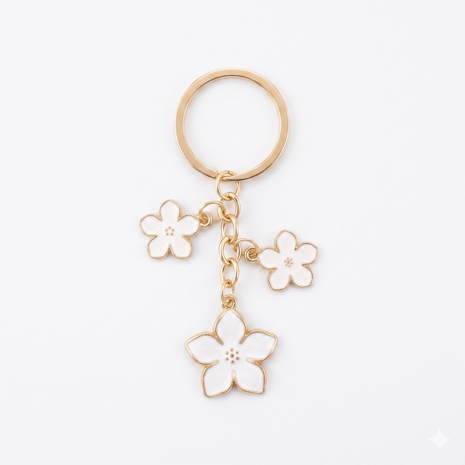 White cherry blossom keychain with floral accents