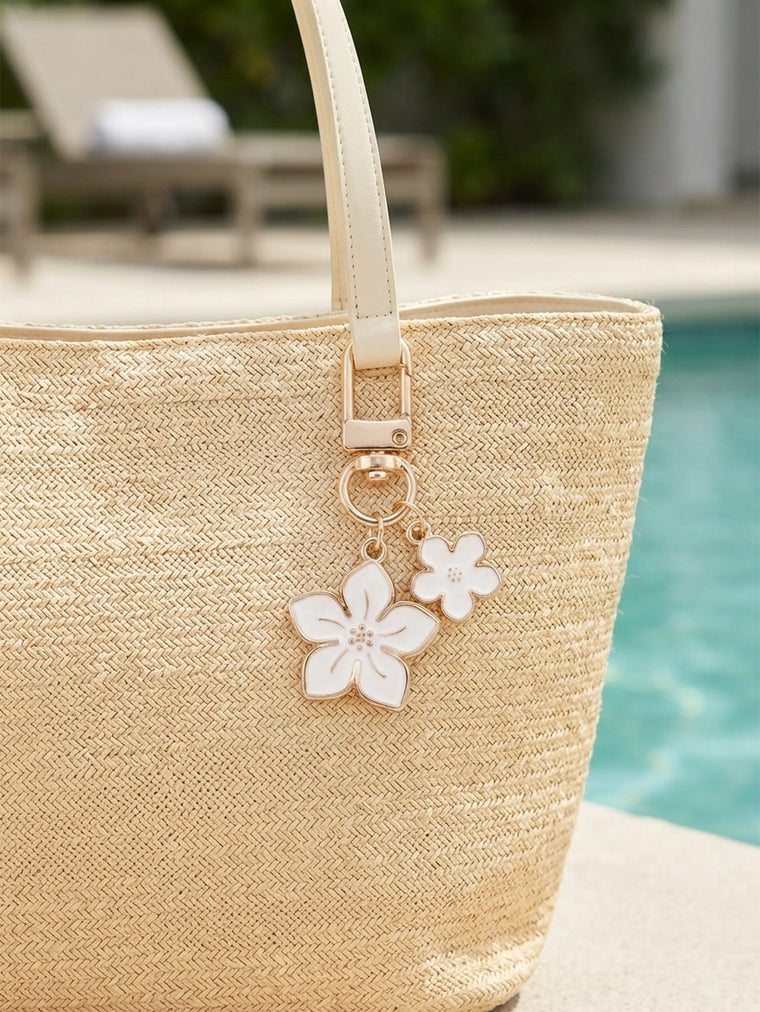 White cherry blossom keychain with floral accents - detail view 3