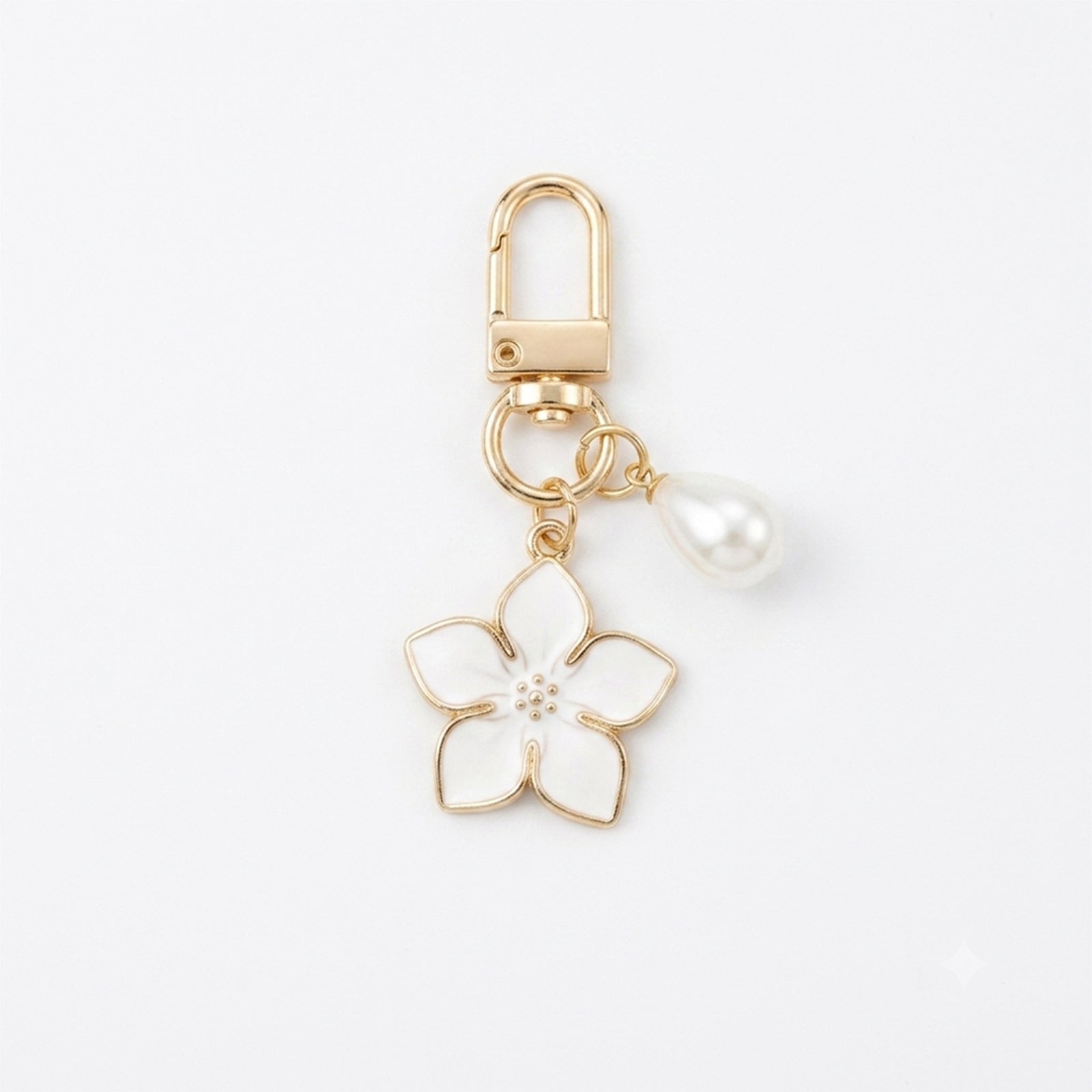 White cherry blossom keychain with pearl details