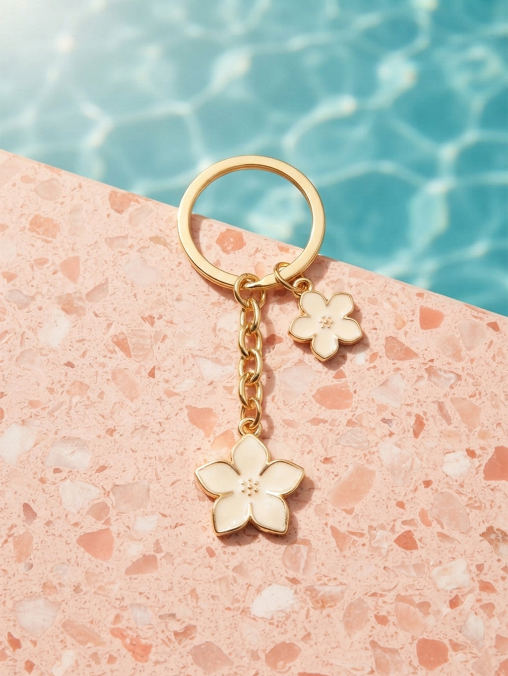 White cherry blossom keychain with floral accents - detail view 2
